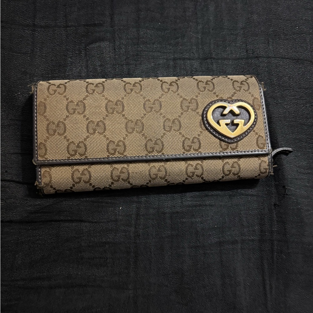 Gucci Tan Wallet with Gold Heart Logo